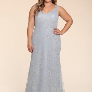 Hayley Paige Occasions Silver Beaded Prom Gown